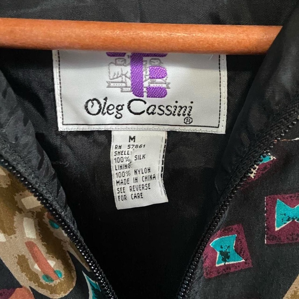 Vintage 80s Oleg Cassini Silk Multicolor Patchwork Bomber Jacket - Picture 4 of 5